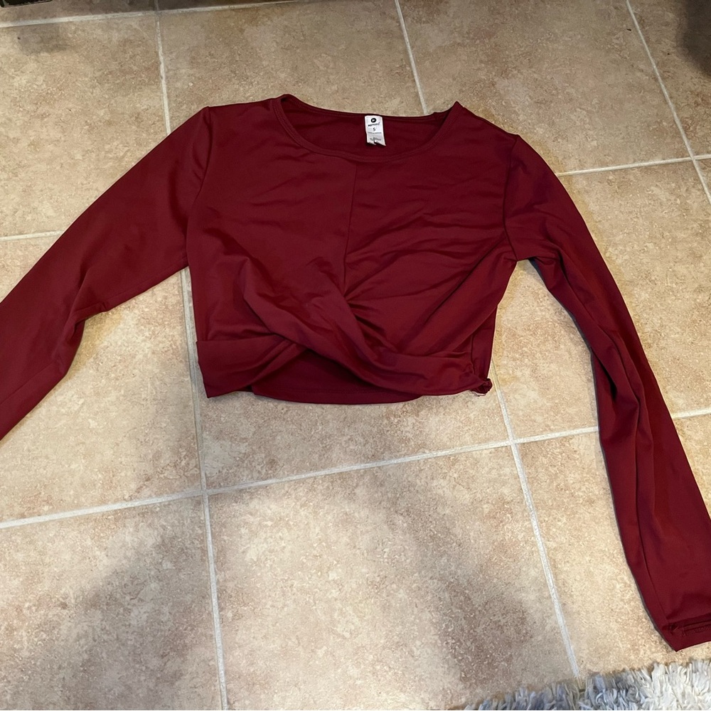 90 Degree By Reflex Red Crop Tie Front Long Sleeve